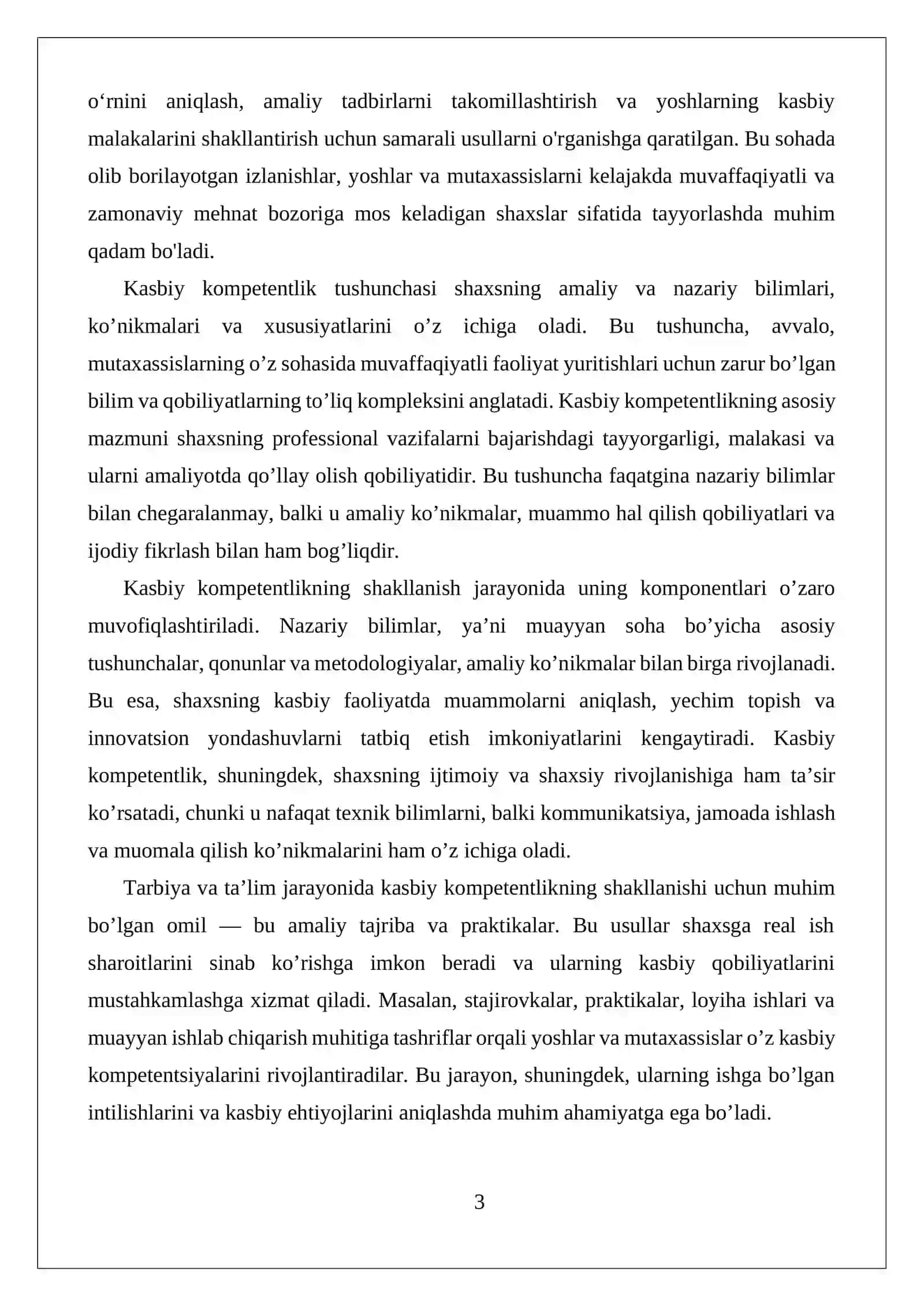 MUSTAQIL ISH Kasbiy Kompitensiya 3