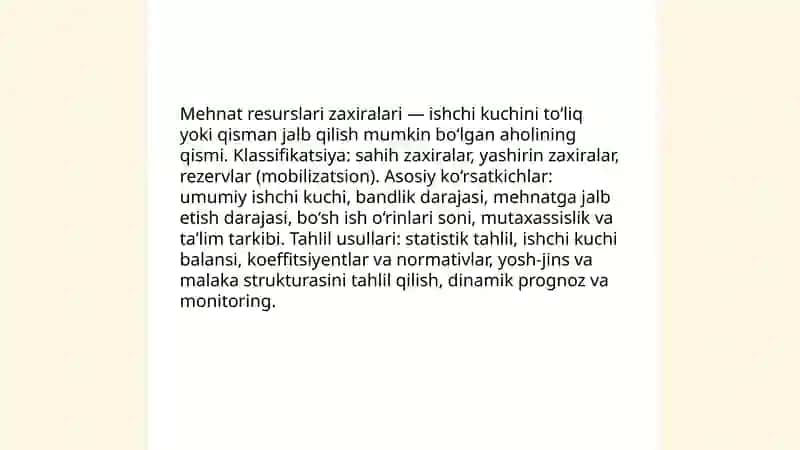 Mehdat resurslari bilan ta’minganlik va mehnat unumdorligi tahlili 3