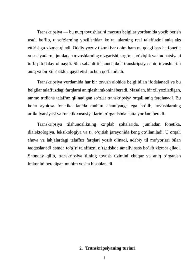 Transkripsiya. Transkripsiyadagi matnlarni o‘qish va yozish 3