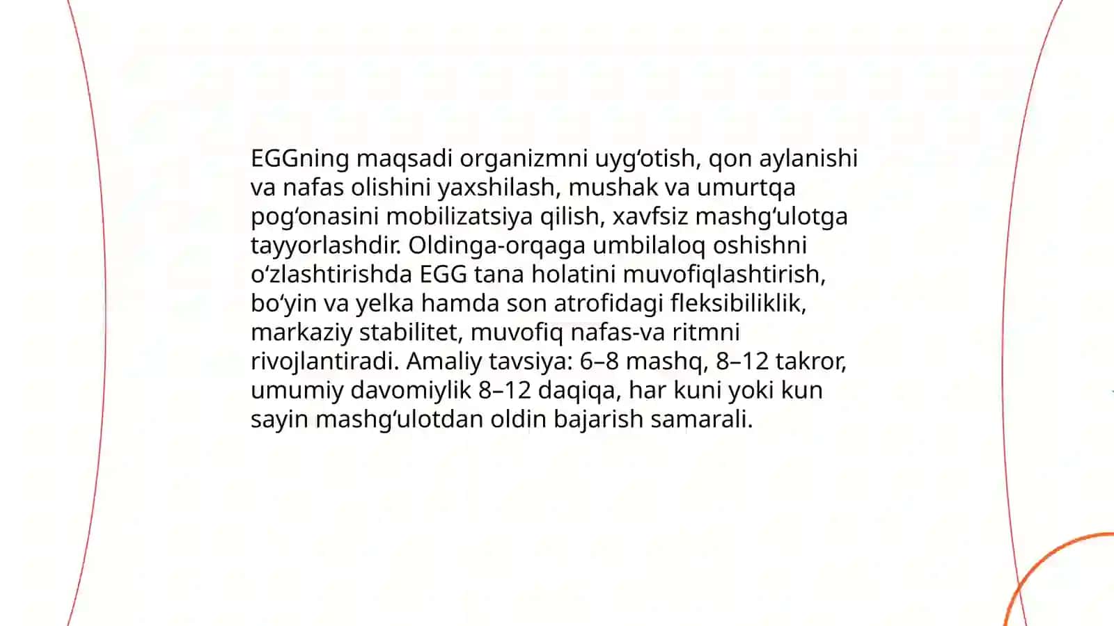Ertalabki gigienik gimnastika (EGG) majmuasini o'zlashtirish 3