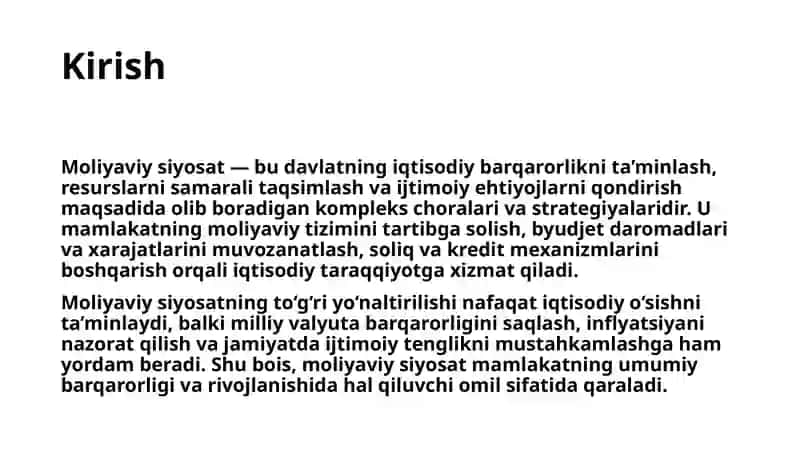 Moliyaviy siyosat - mamlakat moliyaviy barqarorligining asosi sifatida. 3