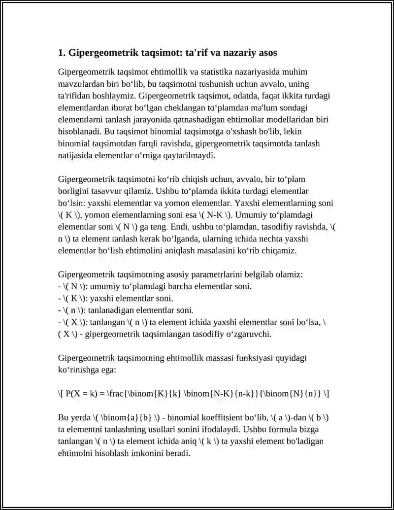 GIPERGEOMETRIK, BINOMIAL, PUASSON VA GEOMETRIK TAQSIMOTLAR 3