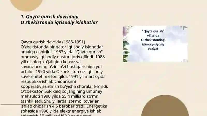 Qayta qurush yillarida O'zbekistondagi ijtimoyi siyosiy vaziyat 3