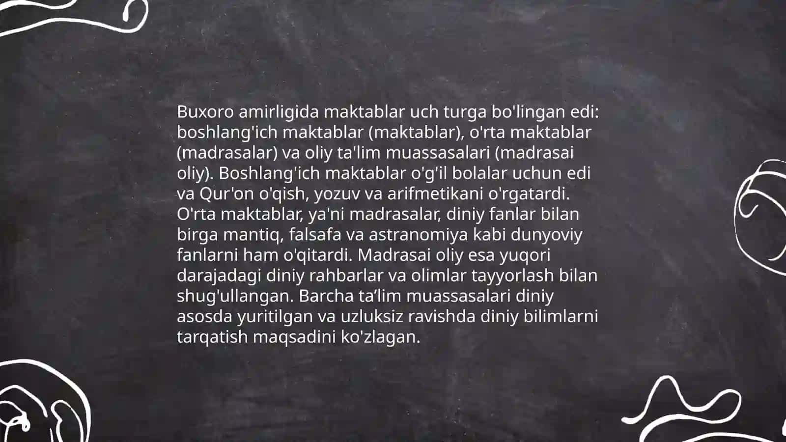 Buxoro amirligi, Qoʻqon xonligi va Xiva xonliklarida taʼlim-tarbiya 3