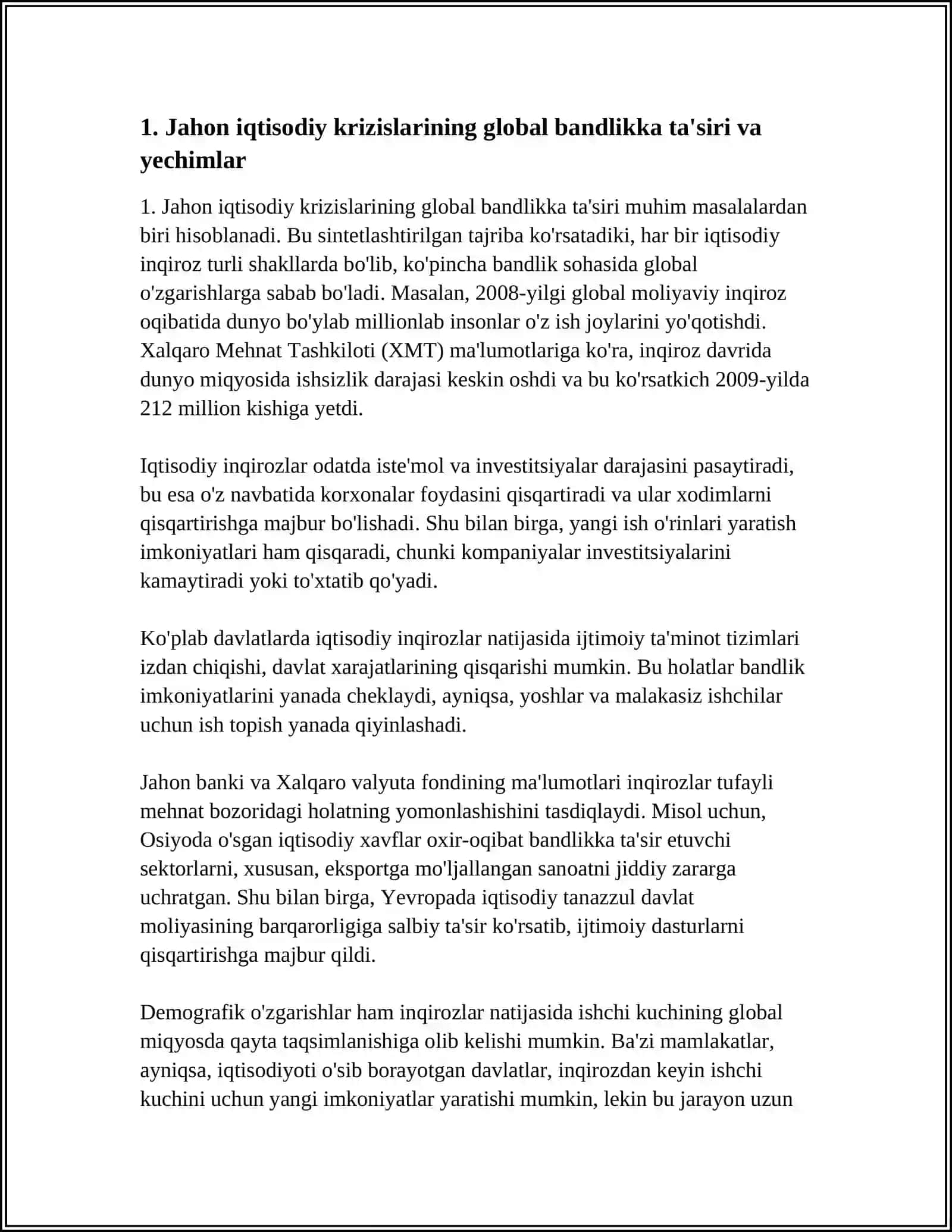 JAHON IQTISODIYOTI MUAMMOLARINING OQIBATLARI VA YO’LLARI 3