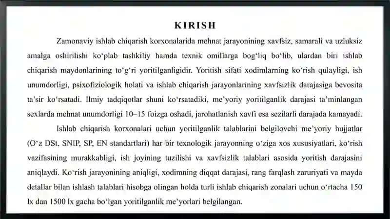Ishlab chiqarish korxonalarida yoritilganlik darajasini hisoblash va me’yorlash usullari 3