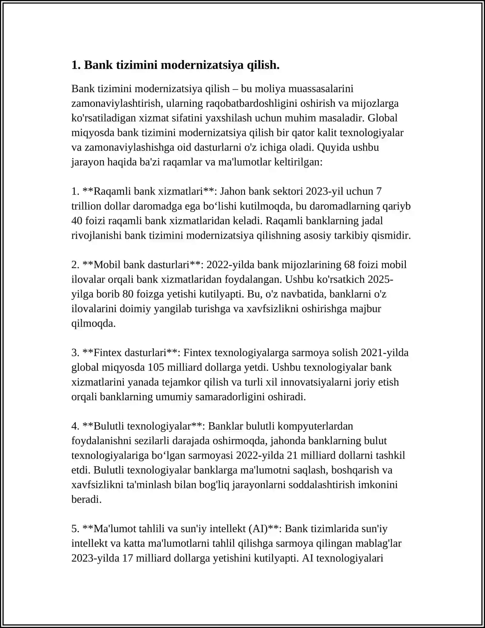 O’ZBEKISTON RESPUBLIKASI BANK TIZIMINI RIVOJLANTIRISH KO’RSATKICHLARI 3