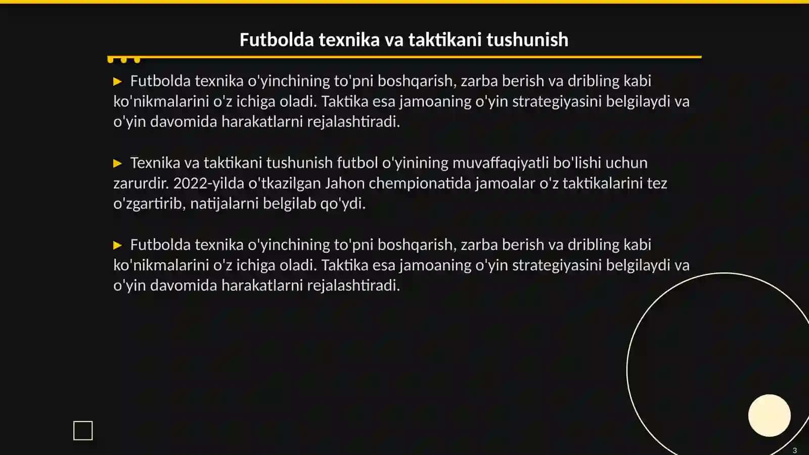 Futbol o'yin texnikasi va taktikasini tasnifi 3
