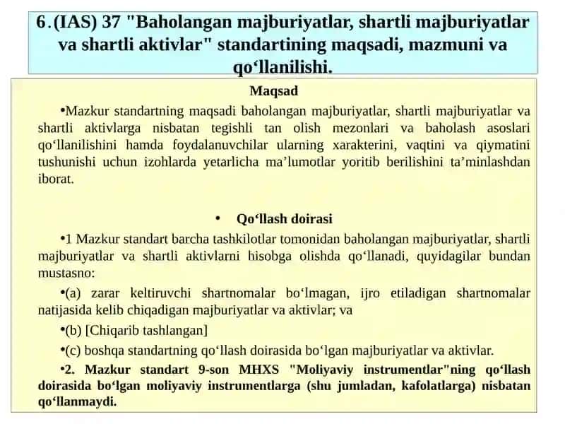 Baholangan majburiyatlar, shartli majburiyatlar va shartli aktivlar standarti 3