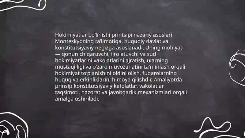 Milliy davlat boshqaruv tizmi mustaqil oʻzbekistonda hokimiyatlar boʻlinish prinspi 3