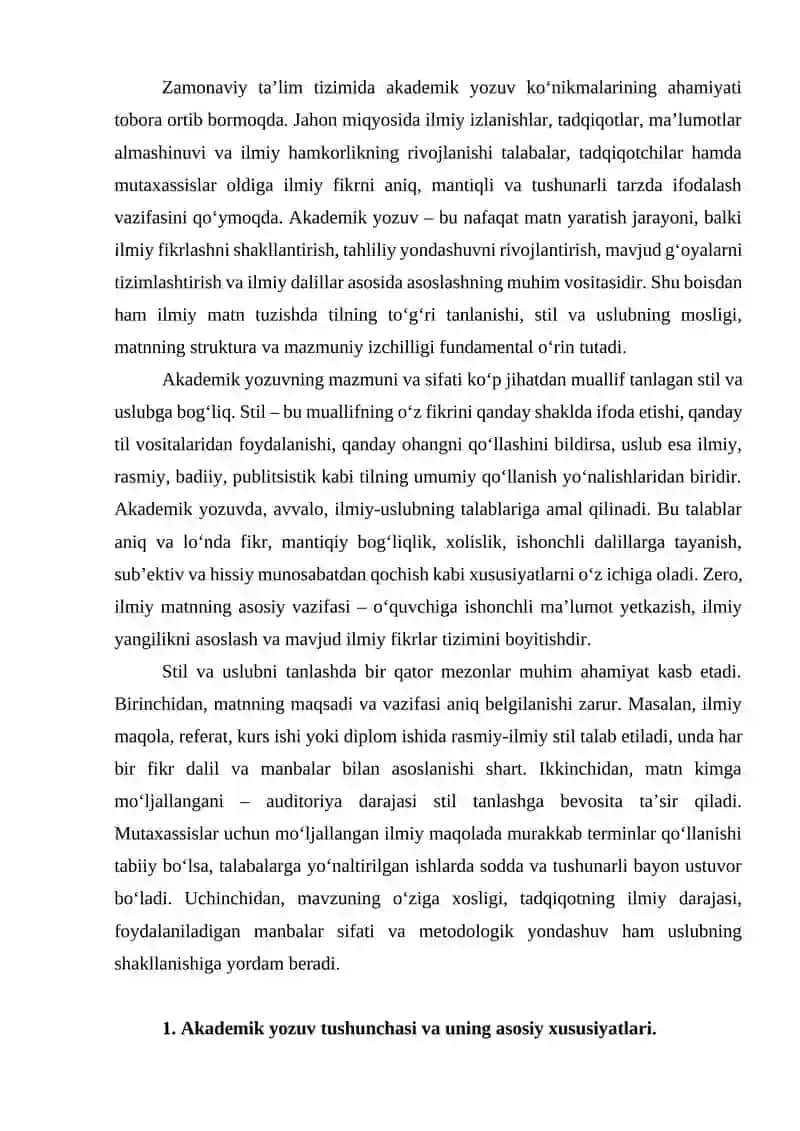 Akademik yozuvda stil va uslubni tanlash mezonlari,Mustaqil ish. 3