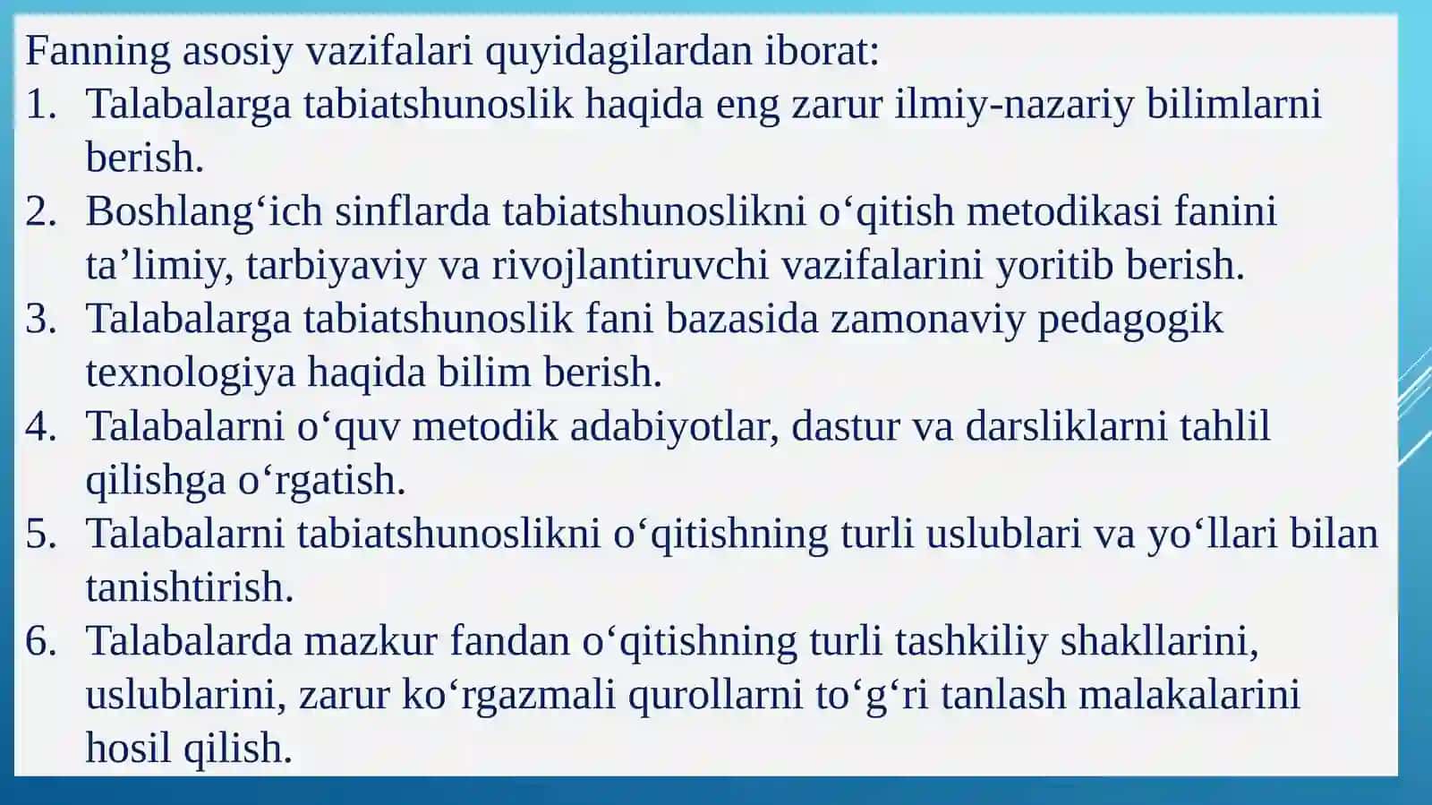 Tabiiy fanlar nazariyasi va metodikasining predmeti, maqsad va vazifalari va tadqiqot metodlari 3