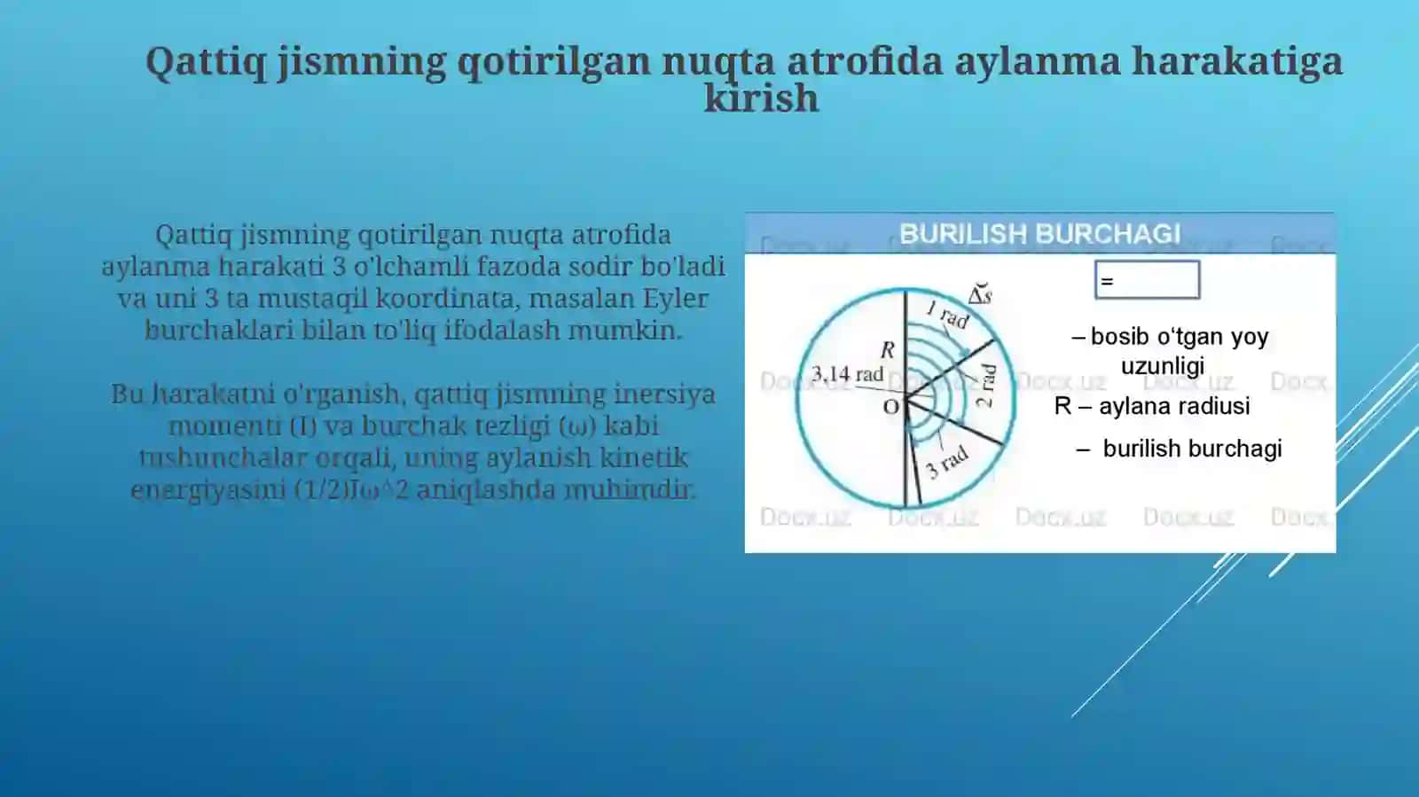 Qattiq jismning qozg'almas nuqta atrofidagi aylanma harakati 3