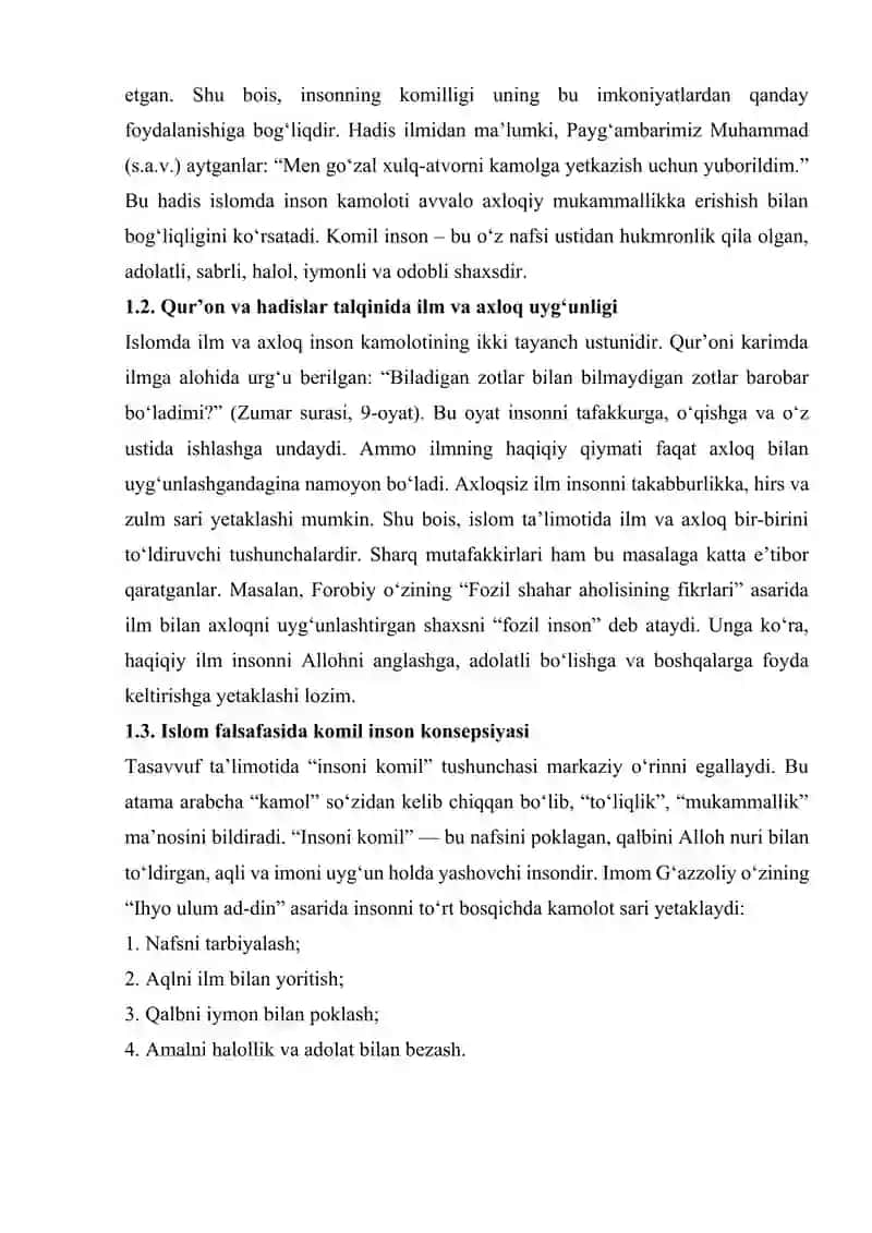 SHARQ MUTAFAKKIRLARINING ISLOM DININING INSON KAMOLOTIGA TA’SIRI HAQIDAGI G‘OYALARI MAVZUSIDA ESSAY 3