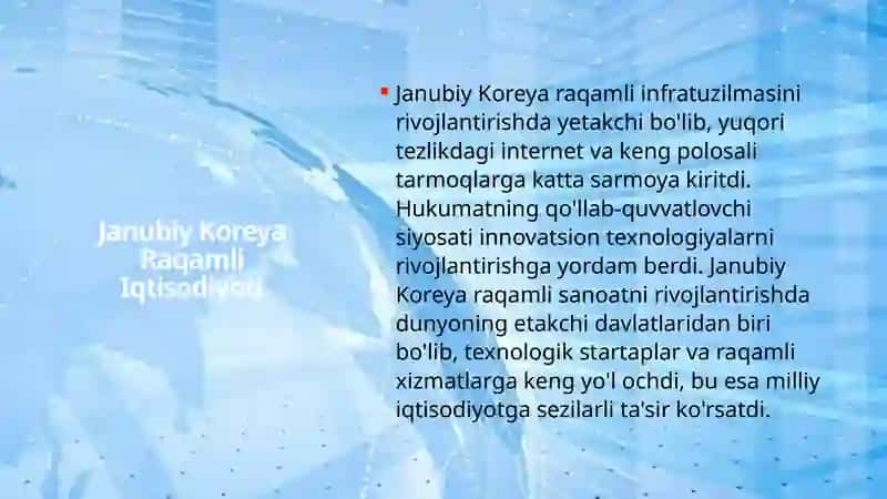 Raqamli iqtisodiyotning horijiy tajribasi [Janubiy Koreya va Buyuk Britaniya raqamli iqtisodiyoti] 3