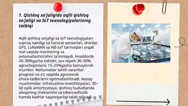 Qishloq xo‘jaligida aqlli qishloq xo‘jaligi va IoT texnologiyalarining tatbiqi 3