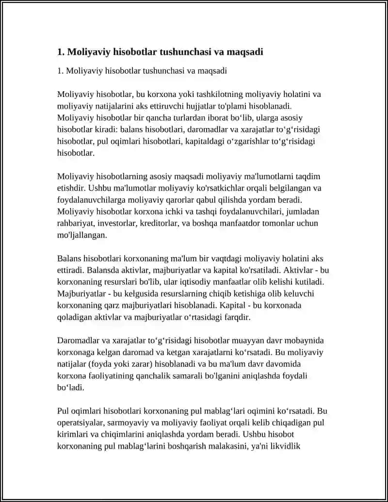 MOLIYA HISOBOTLARI VA PUL OQIMLARI HAQIDA TUSHINCHA 3