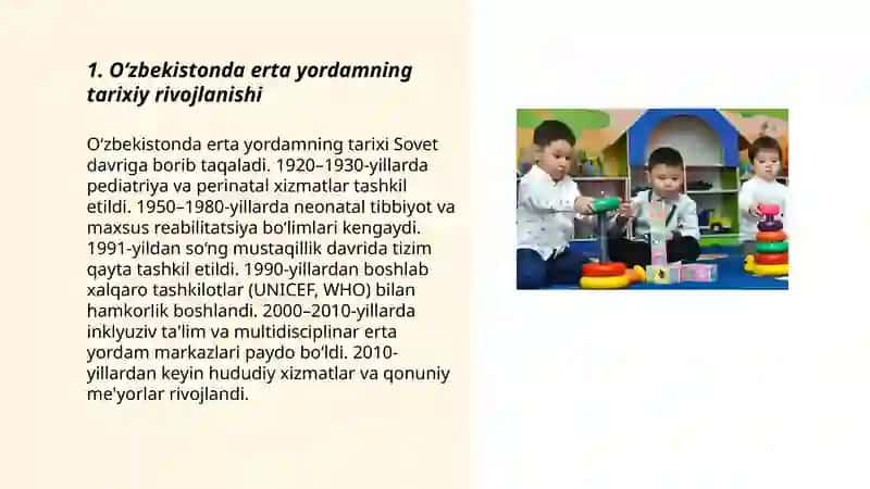 Oʻzbekistonda ilk yoshdagi bolalarga erta yordamni yuzaga kelishi va rivojlanishi 3