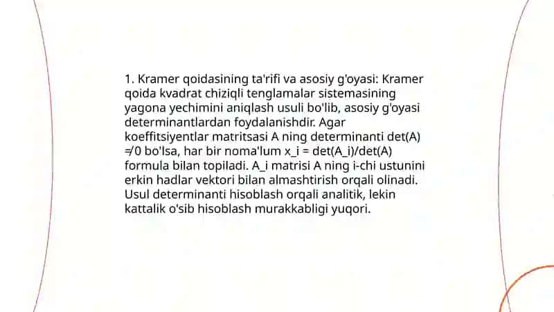 Chiziqli tenglamalar sistemasini Kramer usulida yechish 3