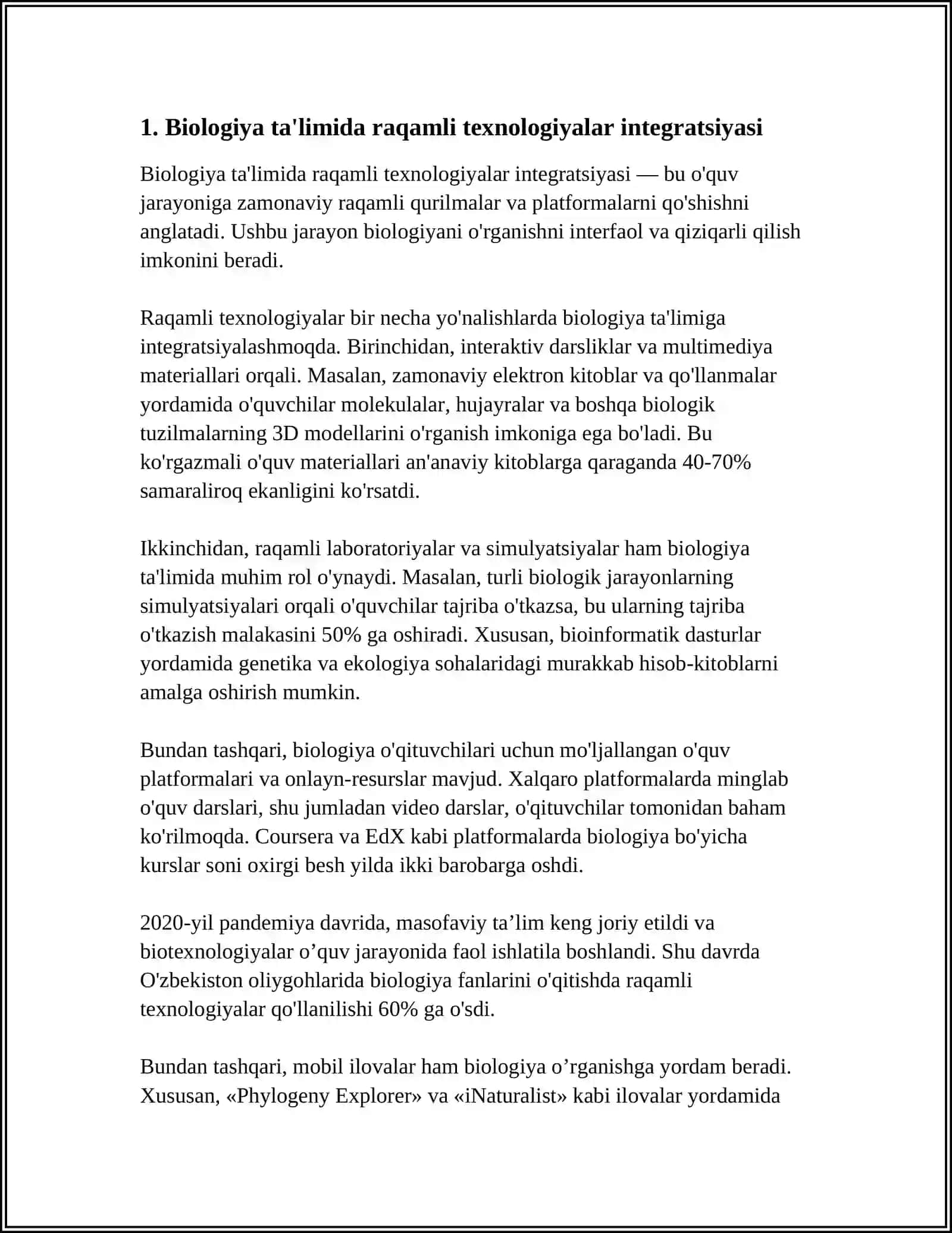 BIOLOGIYA OʻQITISHDA YANGI AXBOROT TEXNOLOGIYALARINI QOʻLLASH 3