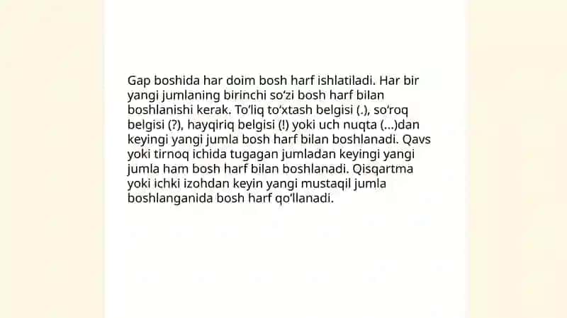 Bosh harflar imlosi, ajratib yozish, chiziqcha bilan yozish. Punktuatsiya. Punktuatsion me'yor 3