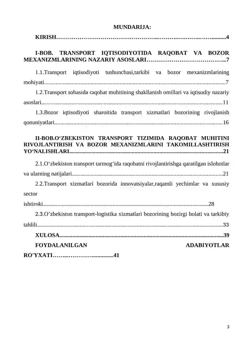 Transport iqtisodiyotida raqobat va bozor mexanizmlarining rivojlanishi 3