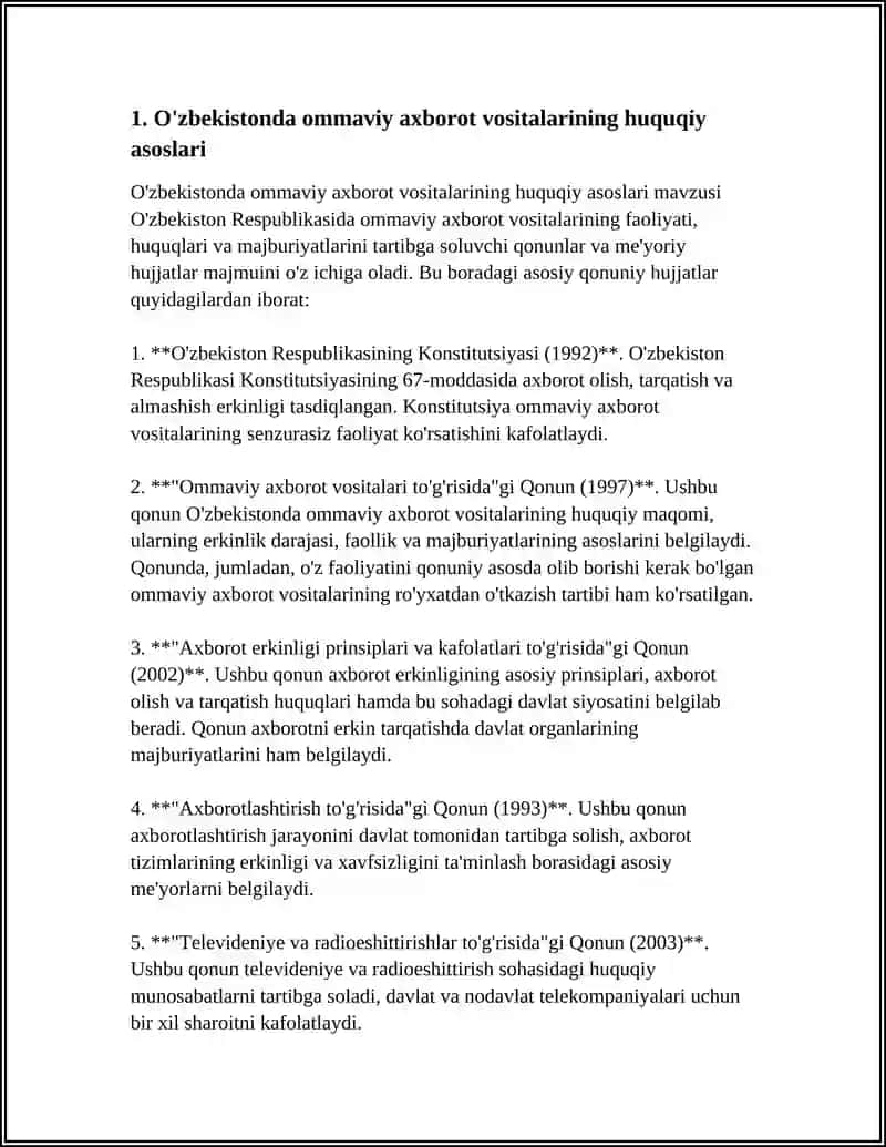 O'ZBEKISTON RESPUBLIKASIDA OMMAVIY AXBOROT VOSITALARINING FAOLIYATI 3