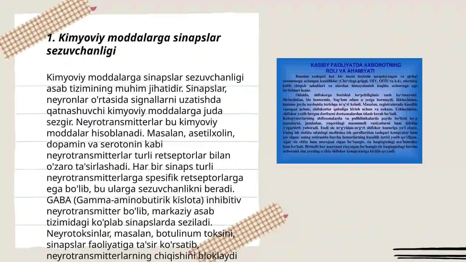 Kimyoviy moddalarga sinapslar sezuvchanligi 3
