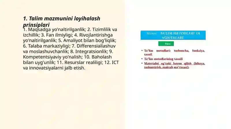 Talim mazmuni talim metodlari va vositalari talimni tashkil etish shaklari 3