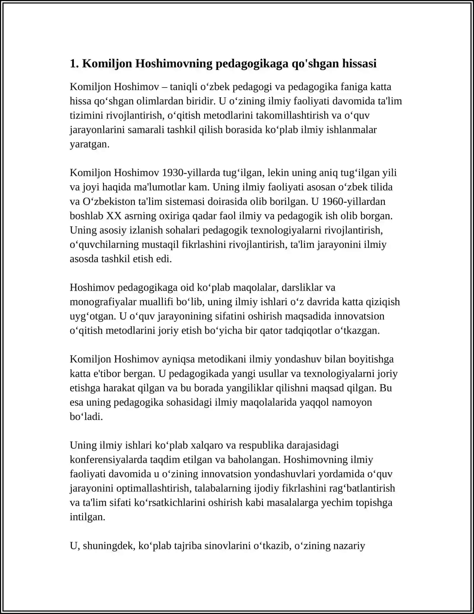 KOMILJON HOSHIMOV PEDAGOGIKA TARIXIFANI RIVOJIDAGI HISSASI 3
