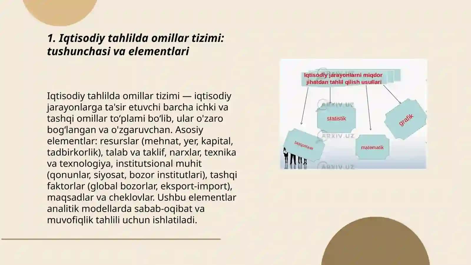 Iqtisodiy tahlilda omillar tizimi hamda modellar, iqtisodiy modellarning turlari 3