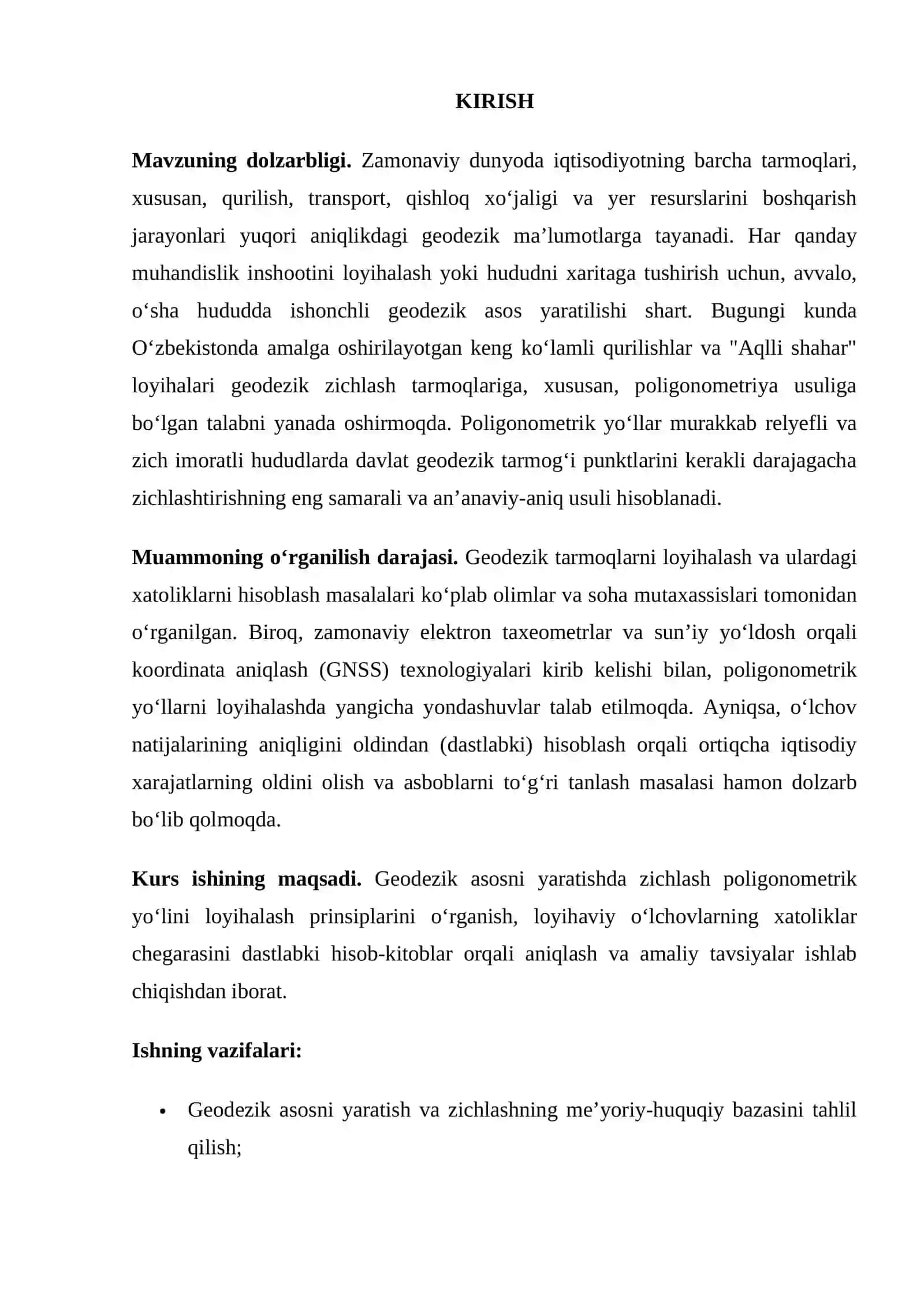 GEODEZIK ASOSINI YARATISHDA ZICHLASH POLIGONOMETRIK YO'LINI LOYHALASH VA ANIQLIGINI DASTLABKI HISOBLASH 3