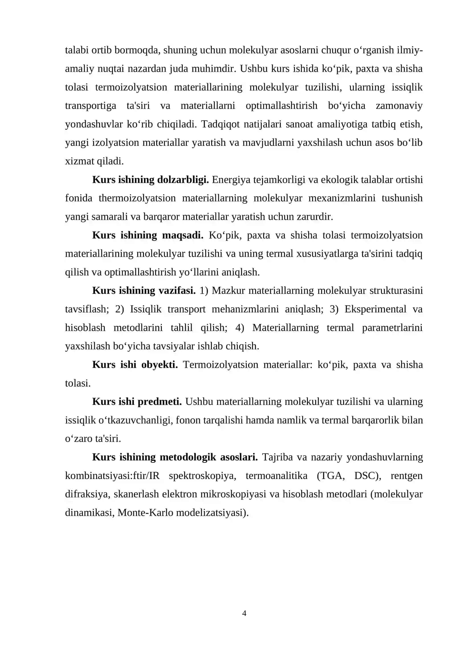 Termoizolyatsion materiallarining (ko‘pik, paxta, shisha tolasi) molekulyar asoslari 3