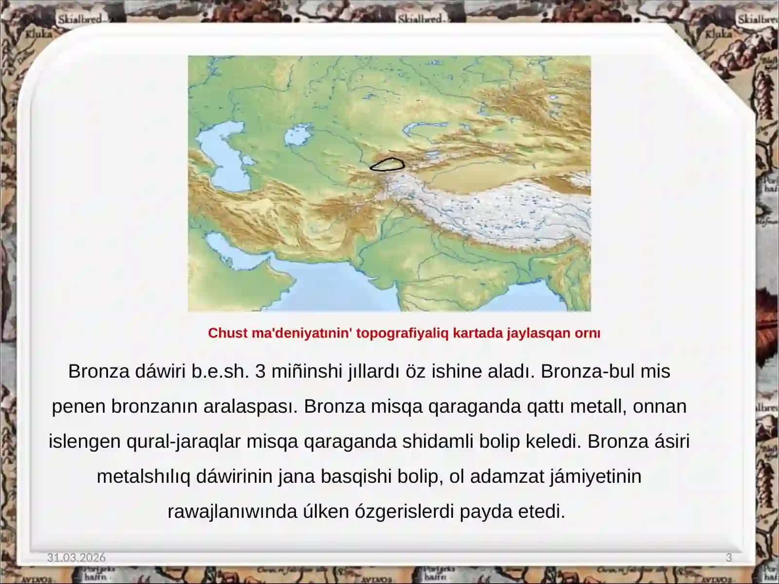 Bronza dáwiri arxeologiyalıq mádeniyatı, xojaligi hám turmısı 3