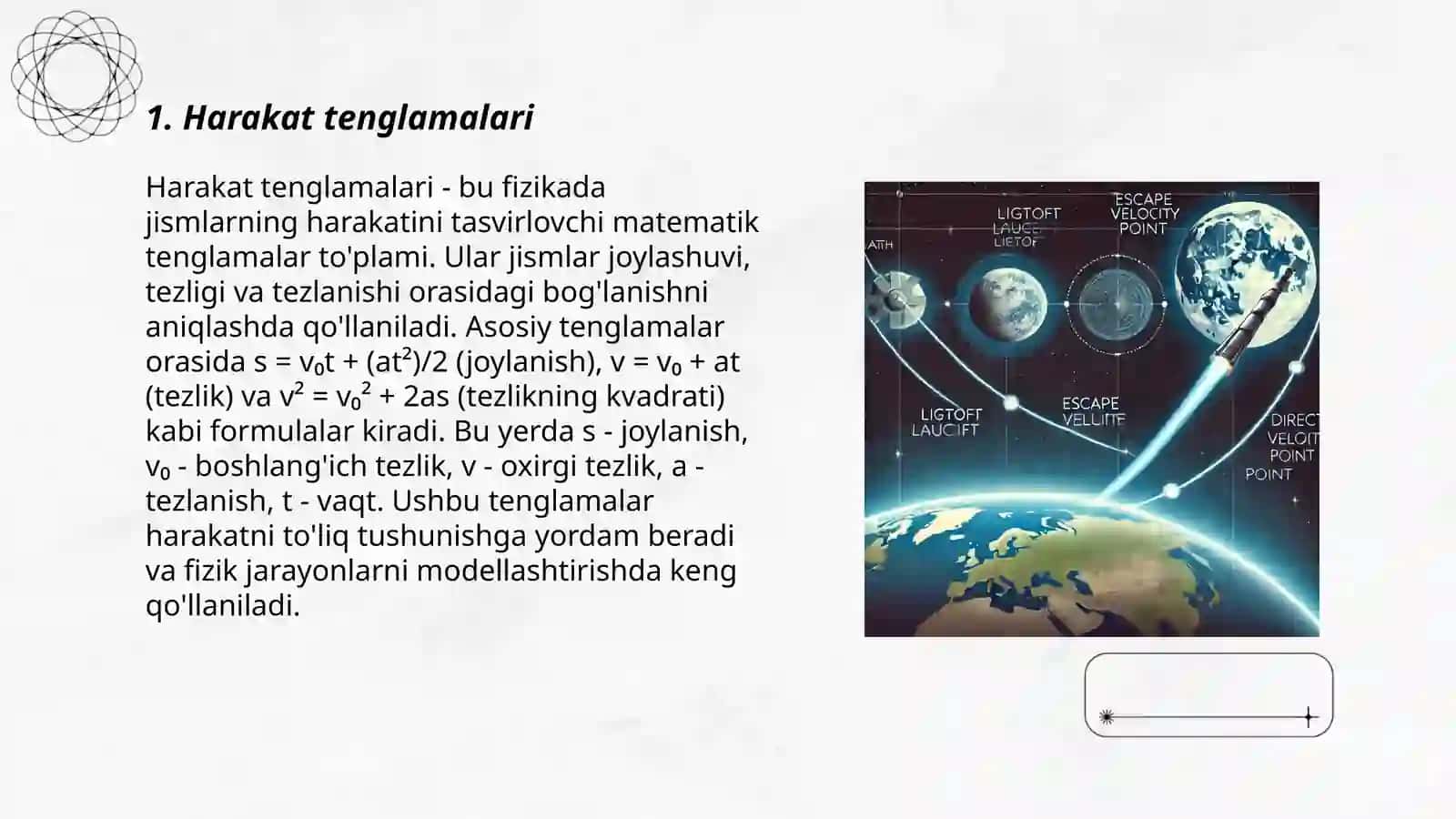Oyga uchish traektoriyalari vertikal gorizontga burchak ostidagi va gozirintal yoʻnalishdagi boshlangʻich tezliklar 3