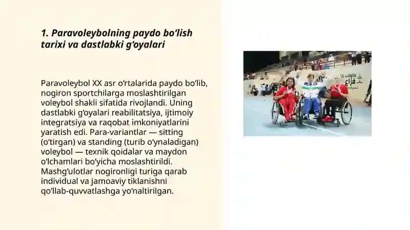 Paravoleybol sport turini paydo bo‘lishi va rivojlanishi 3