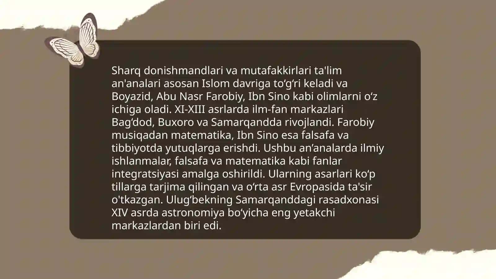 Sharq donishmandlari va mutaffakirlarining ijodiy merosida mudarrislarni tanlash,ularga qoʻyilgan talab,ularning mahorati,muloqot muomala madaniyatiga qoʻyilgan talablar 3