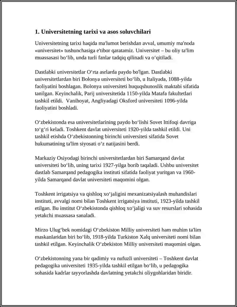 DUNYONING MASHHUR UNIVERSITETLARIDAN BIRI HAQIDA REFERAT TAYYORLASH 3