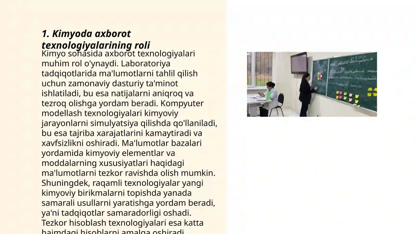 Kimyodan axborot texnologiyalari va zamonaviy ko'rgazmali slyadlardan foydalanish 3