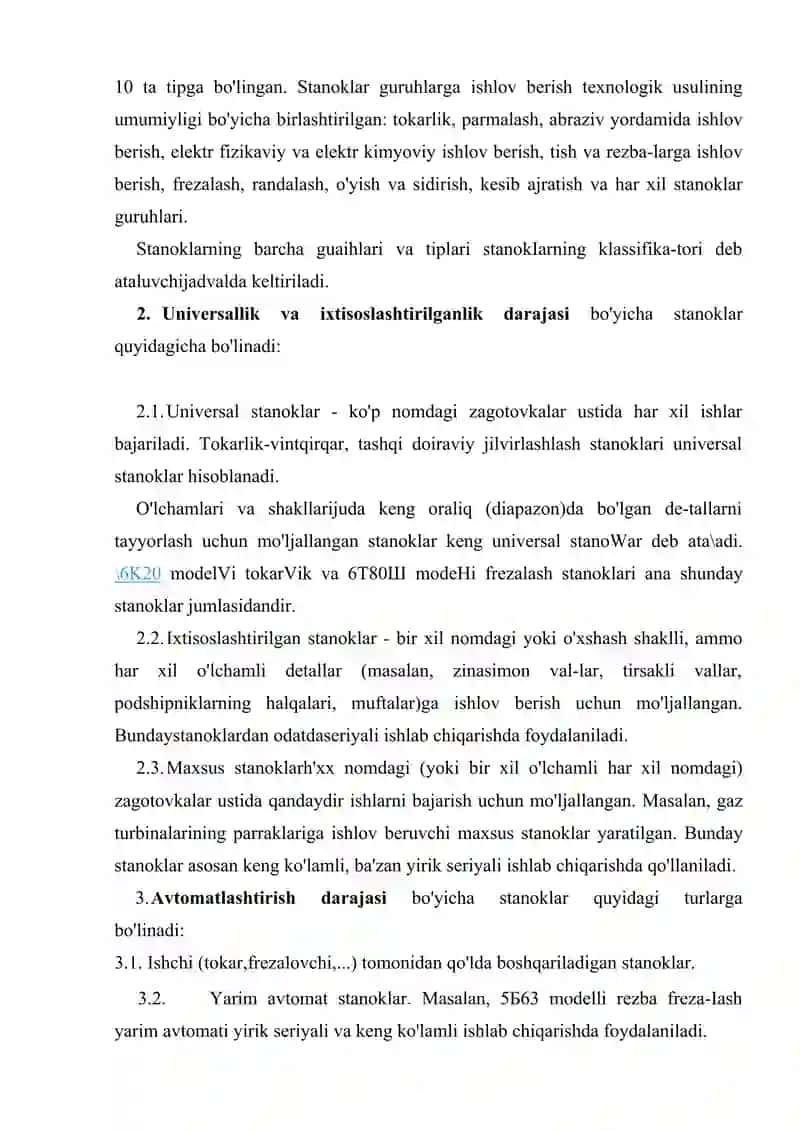 ASOSIY METALL KESUVCHI STANOKLAR VA ULARNING ISHLATILISHI 3