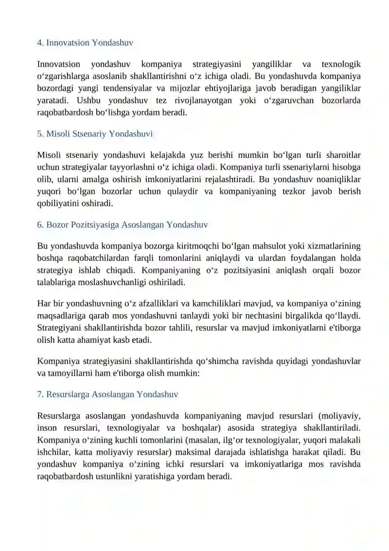Kompaniya strategiyasini shakllanishiga yondashuvlar 3