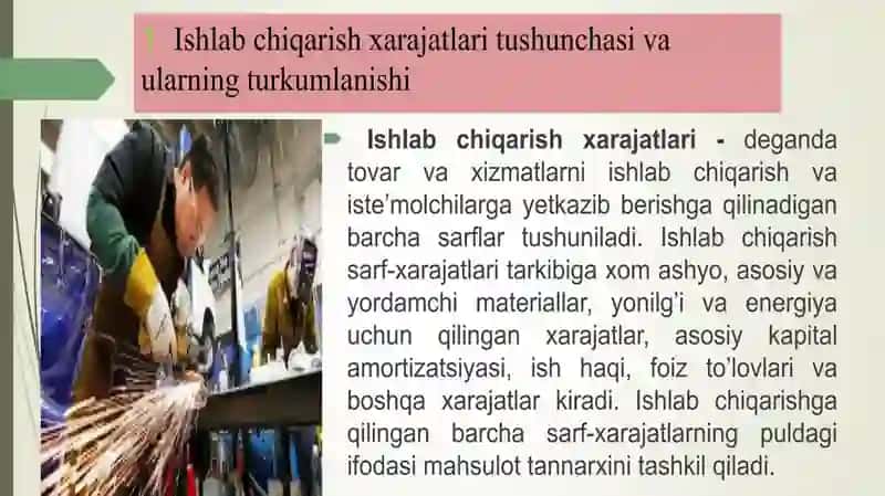 Ishlab chiqarish xarajatlari va mahsulot tannarxi tahlili 3