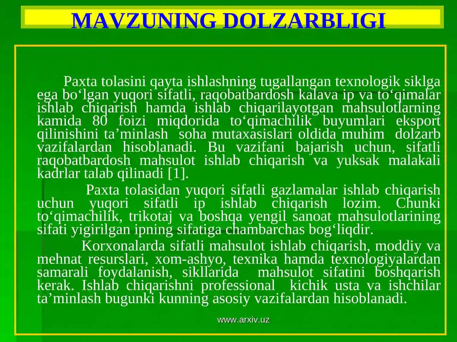 Takomillashgan pnevmomexanik yigirish texnologiyasi 3