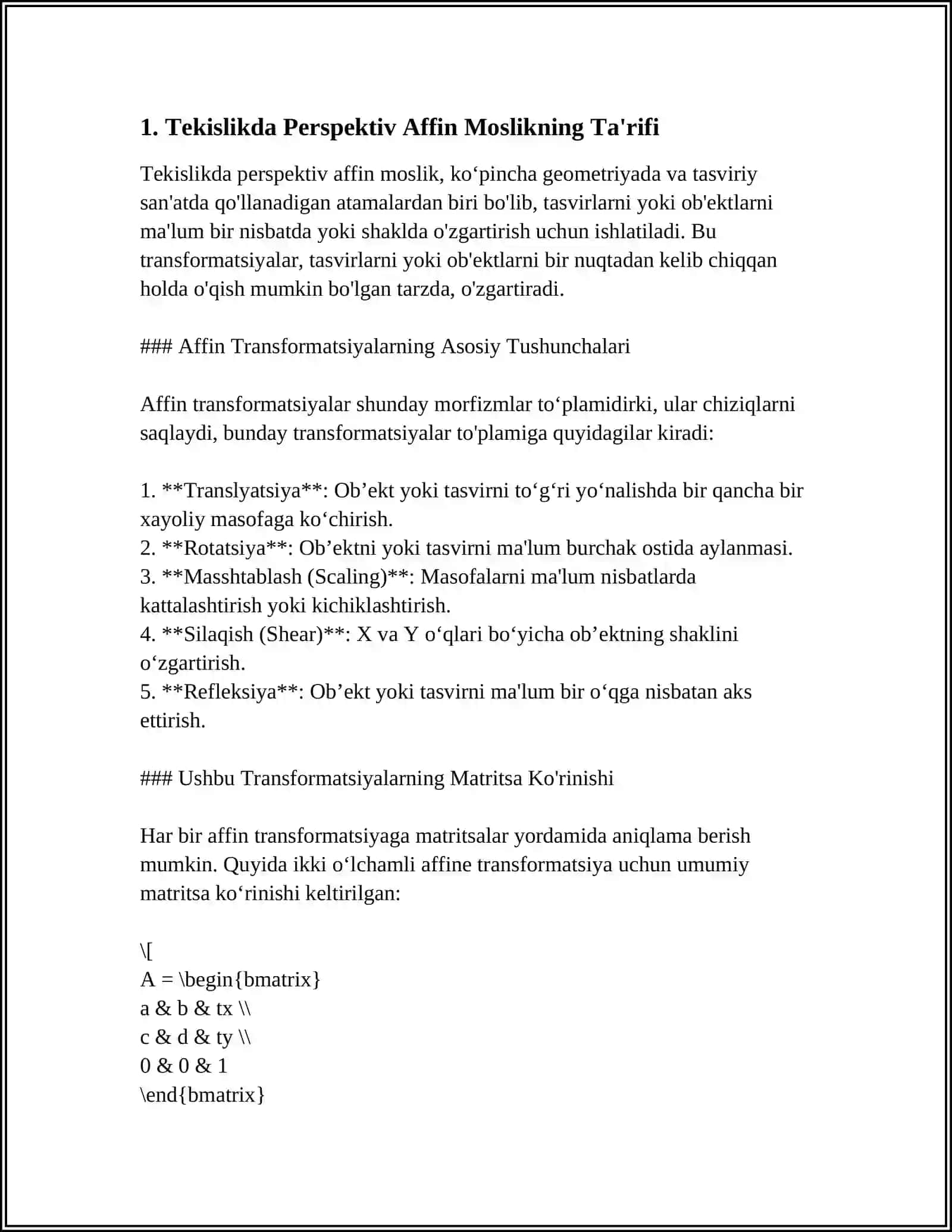 IKKI TEKISLIKNING PERSPEKTIV AFFIN MOSLIGI. TEKISLIKDAGI PERSPEKTIV-AFFIN MOSLIK. PERSPEKTIV-AFFIN MOSLIKNING BOSH YO'NALISHI 3