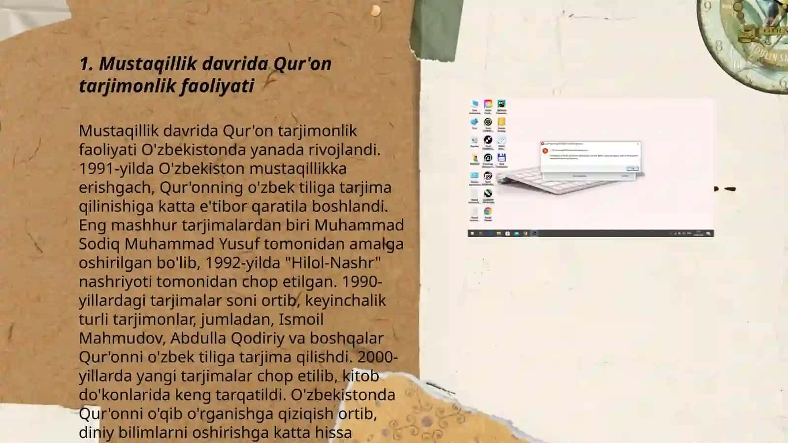 Mustaqillik yillarida Qur'onning oʻzbek tiliga tarjima qilinishi va tafsirlari haqida taqdimot tayyorlash 3