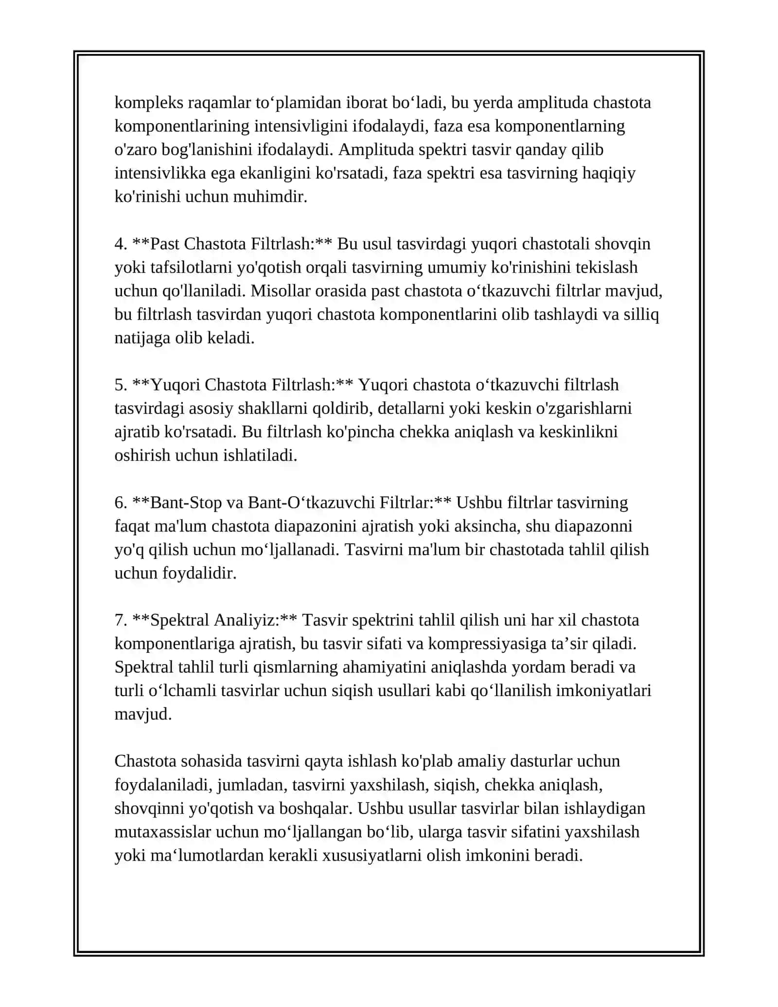 TASVIRLARNI CHASTOTA SOHASIDA QAYTA ISHLASH 3