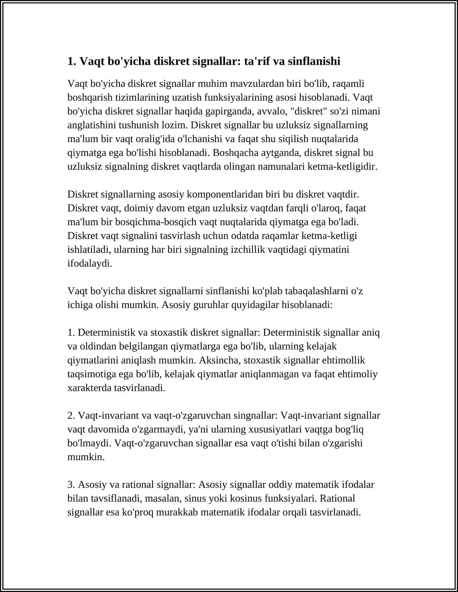 VAQT BO'YICHA DISKRET FUNKSIYALAR. RAQAMLI BOSHQARISH TIZIMLARINING UZATISH FUNKSIYALARI 3