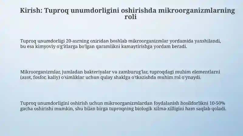 Tuproqunumdorliginioshirishdamikroorganizmlardanfoydalanish 3