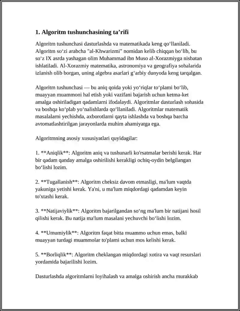 ALGORITM TUSHUNCHASI VA UNING ASOSIY XOSSALARI 3