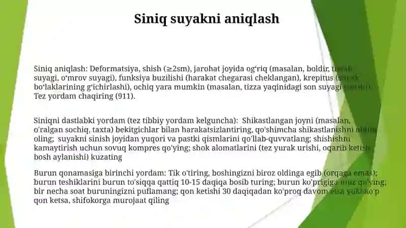 Tomirdan qon ketganda birinchi yordam korsatish suyak singanda birinchi yordam ko‘rsatish 3